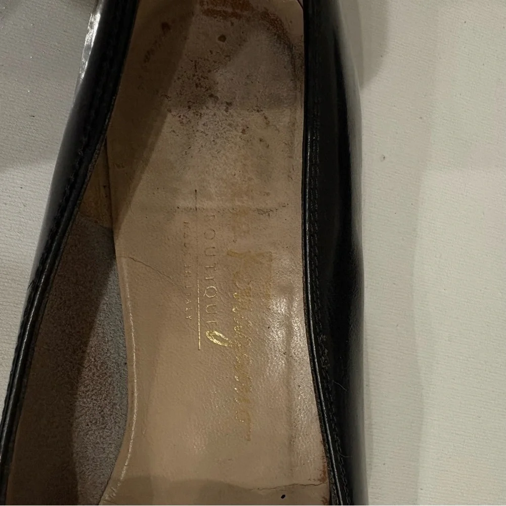 Ferragamo Black Leather Bow Flats Women’s Size 6C Vintage Classic Shoes